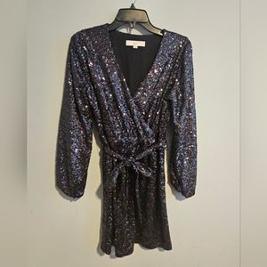 LOFT Sequin Wrap Party Dress | Iridescent Black | Size 4
